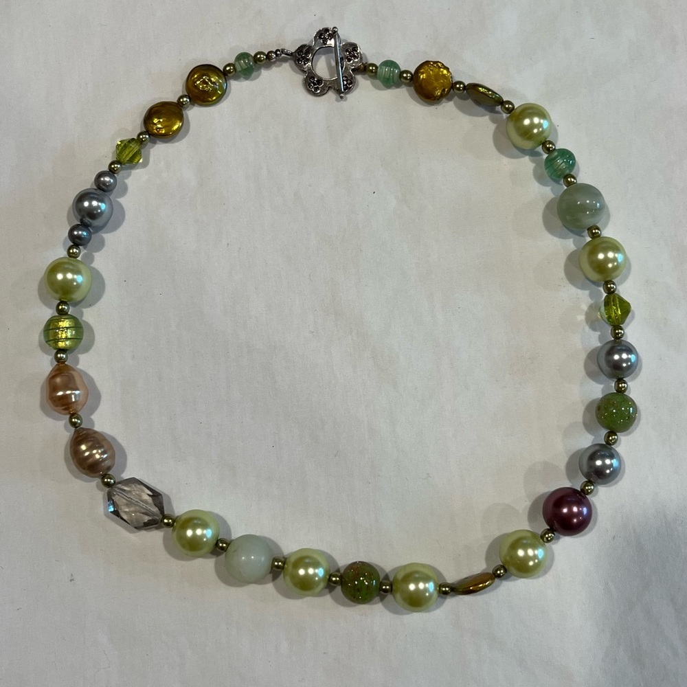 Pearl and stone necklace with sterling silver clasp